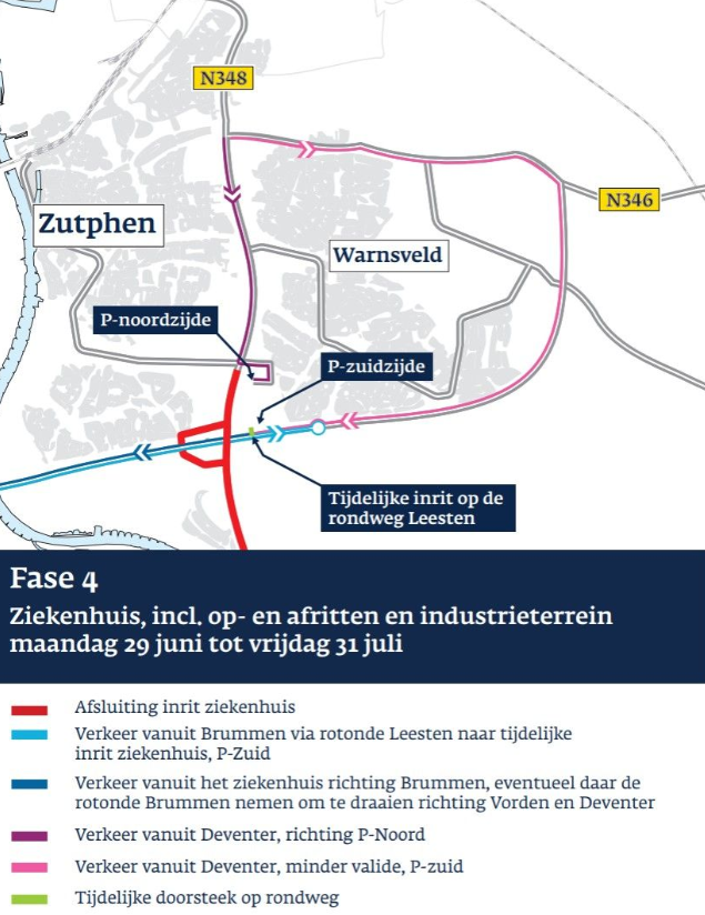 Omleiding Zutphen bij ziekenhuis Gelderland